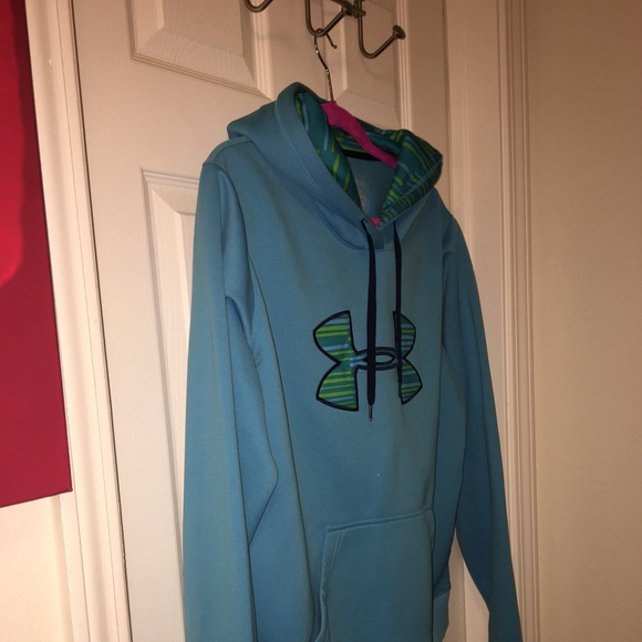 UNDER ARMOUR STORM PRE-LOVED AUTHENTIC WEATHERPROOF BLUE DESIGN HOODIE. - Picture 4 of 12